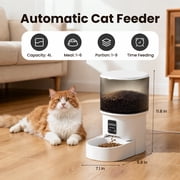 Automatic Cat Feeder, 4L Timed Cat Food Dispenser, Programmable Portion Control, Dual Power Smart Pet Feeder for Cats & Small Dogs, White