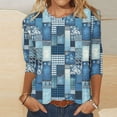 thumbnail image 4 of Womens 3/4 Sleeve Tops Geometric Printed Crew Neck T Shirts Summer Fall Casual Base Tees Plus Size Tshirts (L, Blue 07), 4 of 5