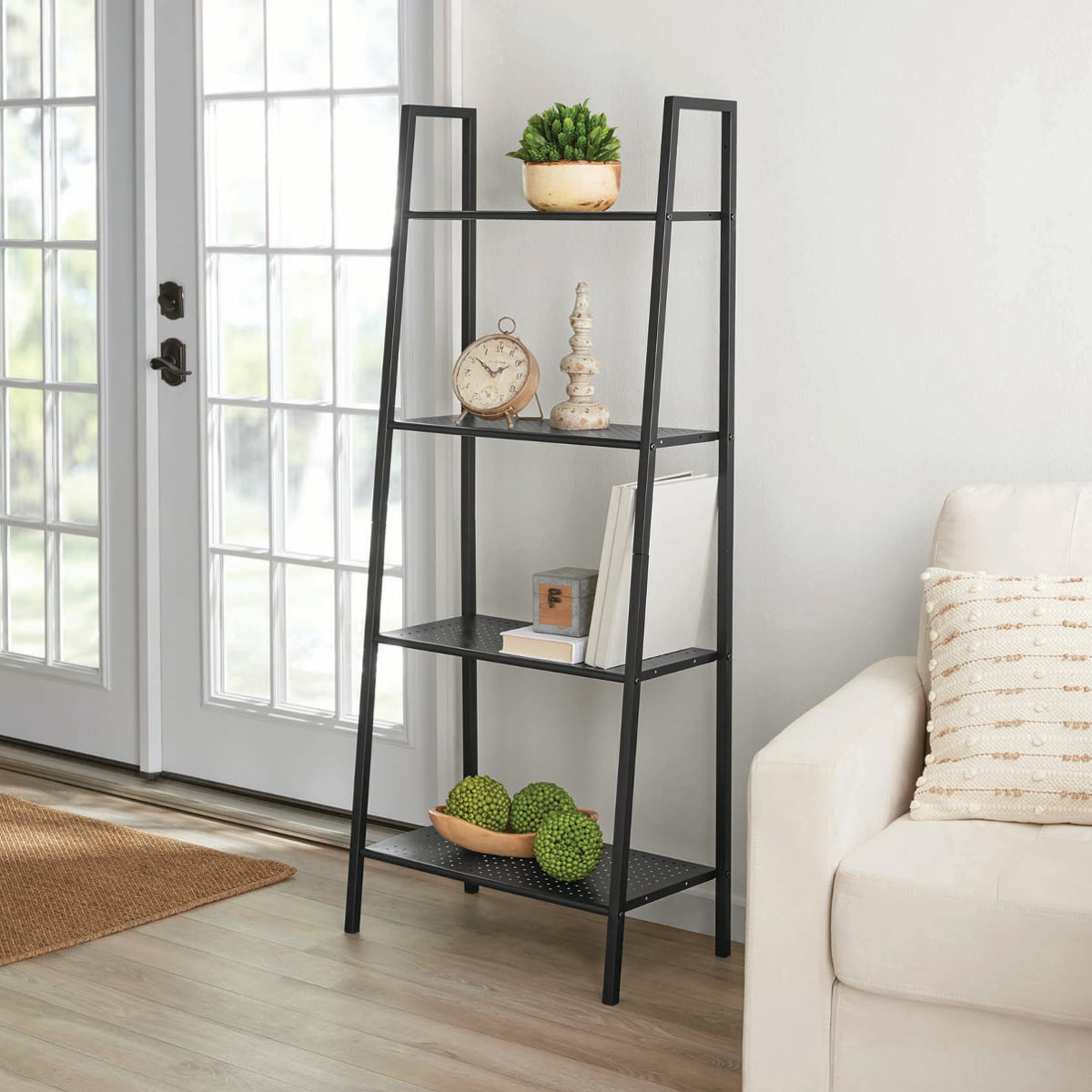 4-Tier Bookcase Bookshelf Leaning Wall Shelf Ladder Storage Display Rack Stand 