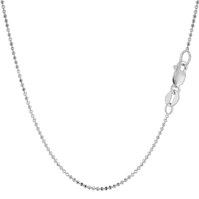 14k White Gold Diamond Cut Bead Chain Necklace, 1.2mm, 16"