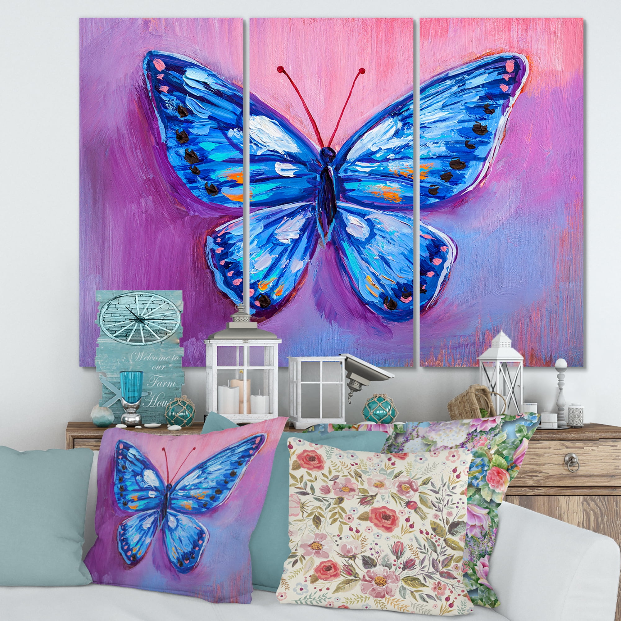 Designart ' Ancient Blue Butterfly I ' Modern Canvas Wall Art Print