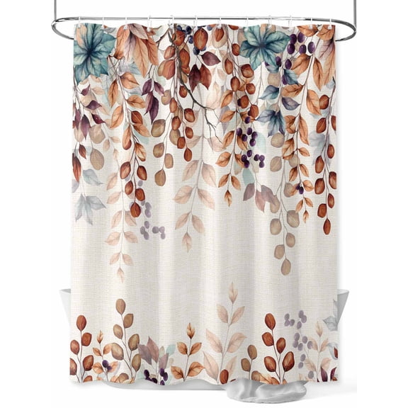 Shower Curtain Autumn Eucalyptus Leaves Bathroom Curtains with Hooks, Waterproof Fabric Teal Orange Leaf Berry Branch Beige Bath Shower Curtains Set for Bathroom Bathtubs Decor 36x72 Inch