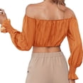 thumbnail image 3 of Womens Elegant Off The Shoulder Puff Sleeve Blouse Summer Chiffon Slim Fit Party Crop Top, 3 of 4