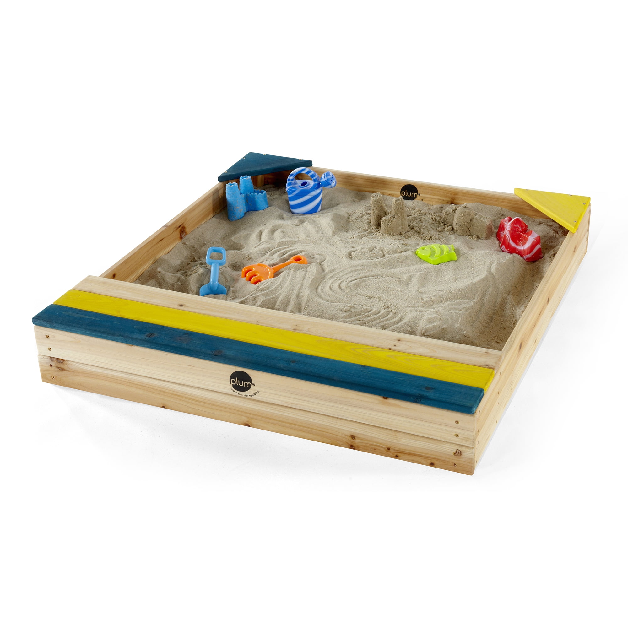 Wooden Sandbox Made of Weatherproof Solid Wood Grey Glazed 2 Plastic Play Trays and 4 Removable seat Plates Included. Roba Outdoor Sandpit with Play tub