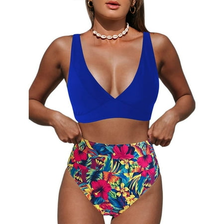 Womens Swimsuits Tummy Control Women Swimsuits Clearance Black Swimsuits for Women High Waisted Tummy Control Swimsuit Womens Bikini Thong Bathing Suit for Women Blue XL