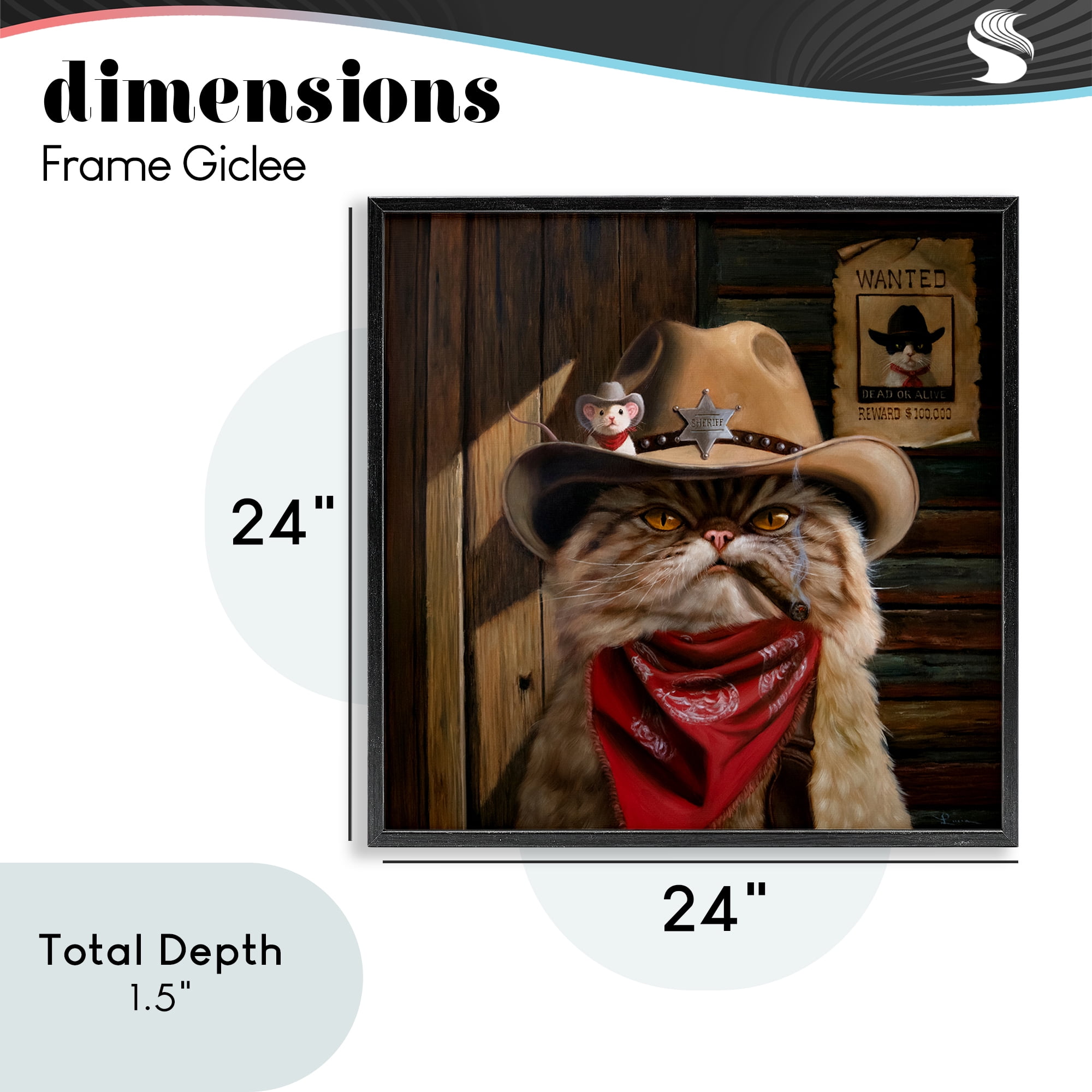 Deputy Purrkins Cat Sheriff Black Framed Giclee Art, design by Lucia Heffernan