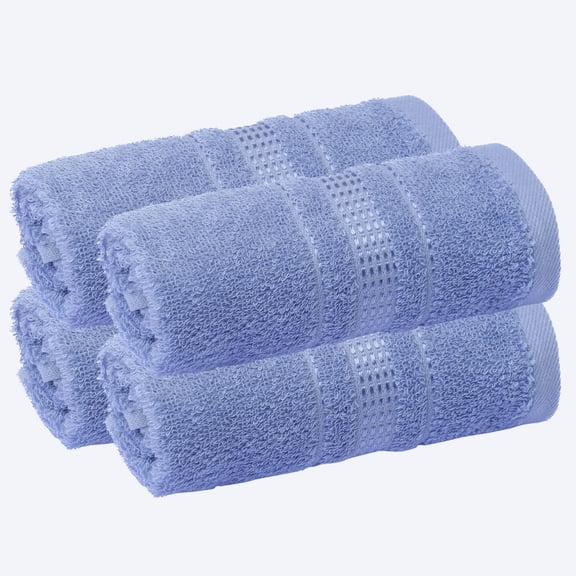 Melissa Linen Guest Bathroom Fingertip Hand Towels, 4 Pack Turkish Cotton, 12x18 in, Cobalt Blue