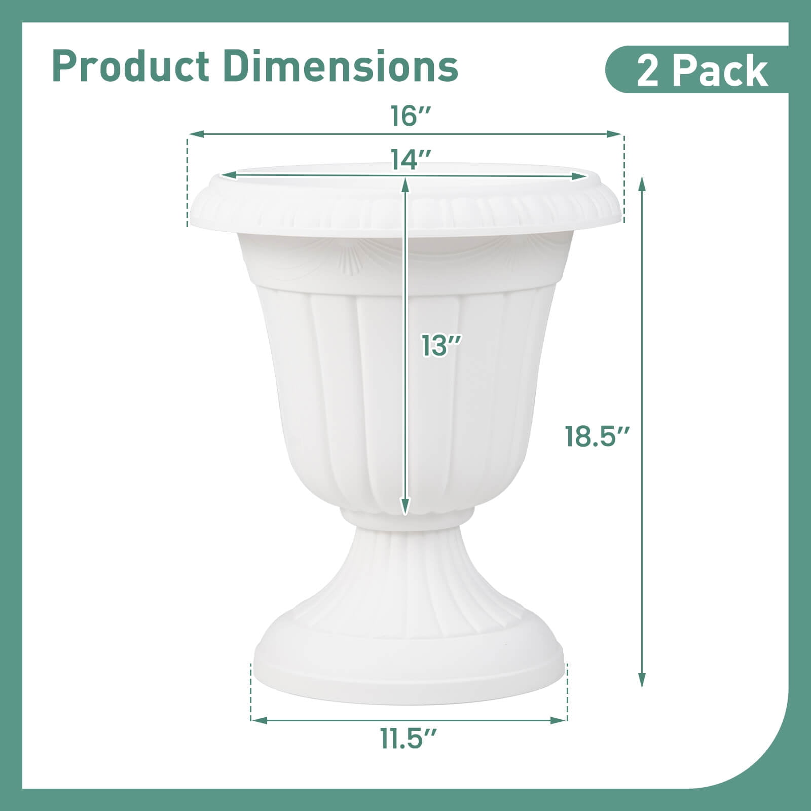 Costway 18 inch Tall Vintage Planters Set of 4 with Pedestal Base & Pre-marked Drain Hole White