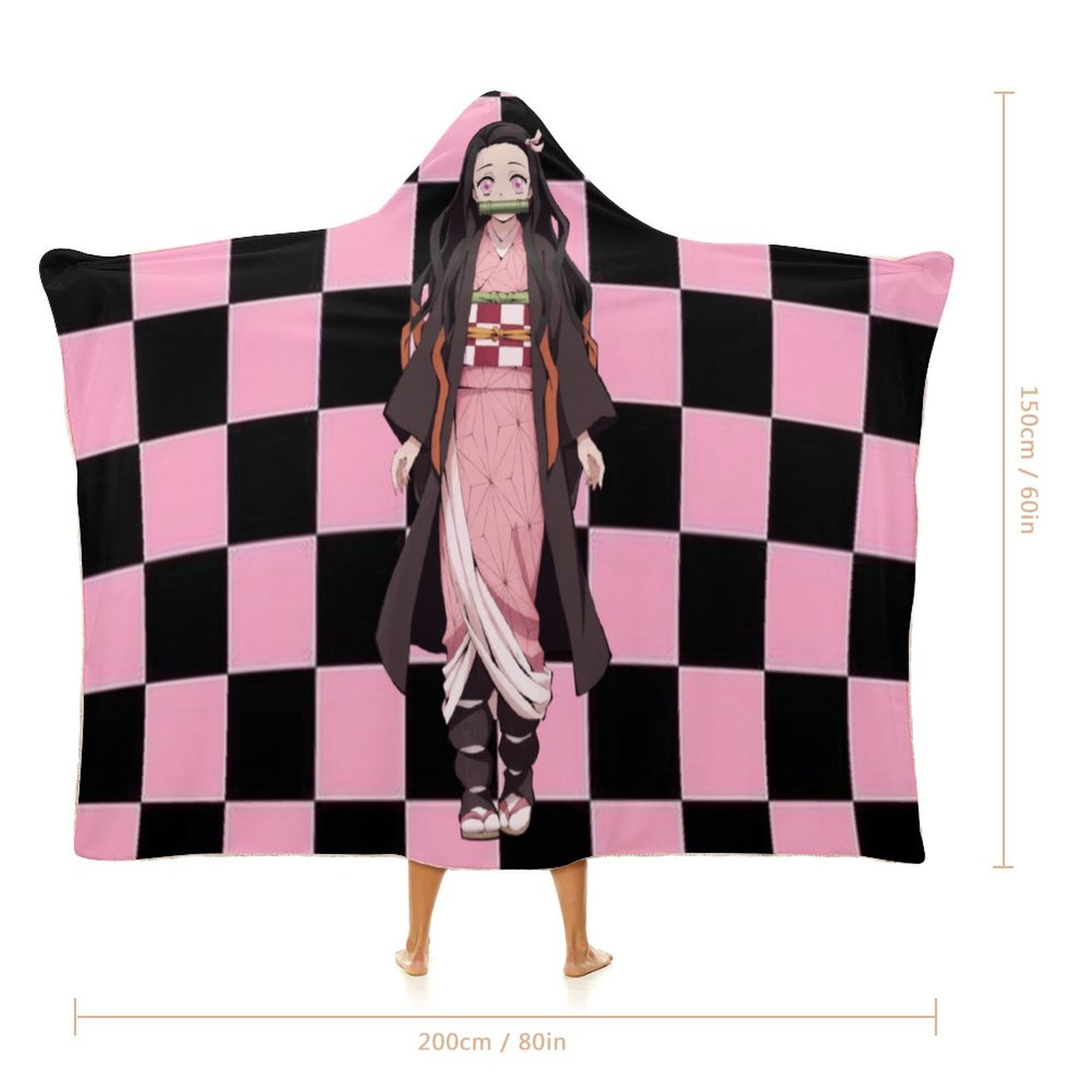 Kamado Nezuko Wearable Blanket Cloak Arctic Velvet Hooded Blanket Soft Fuzzy Hoodie Blanket Cape for Adults Kids 60"x80"