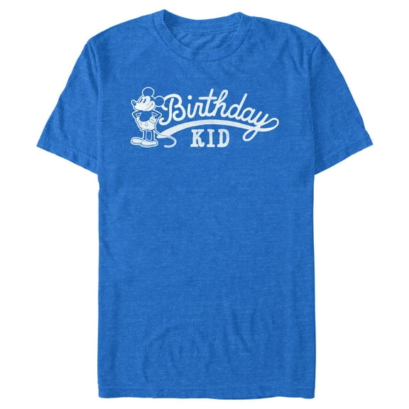 Men's Mickey & Friends Retro Birthday Kid  Graphic Tee Royal Blue Heather Small