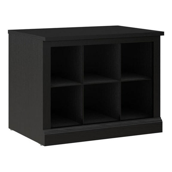 Bowery Hill 24" Engineered Wood Small Shoe Bench with Shelves in Black Oak