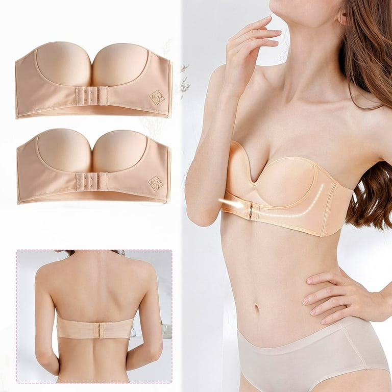 Bras For Women Push Up 2Pcs Solid Color Strapless Non Slip
