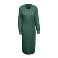 thumbnail image 3 of BadyminCSL Fashion Womens O-neck Solid Color Hemp Flowers Knitting Long Sleeves Dress, 3 of 6