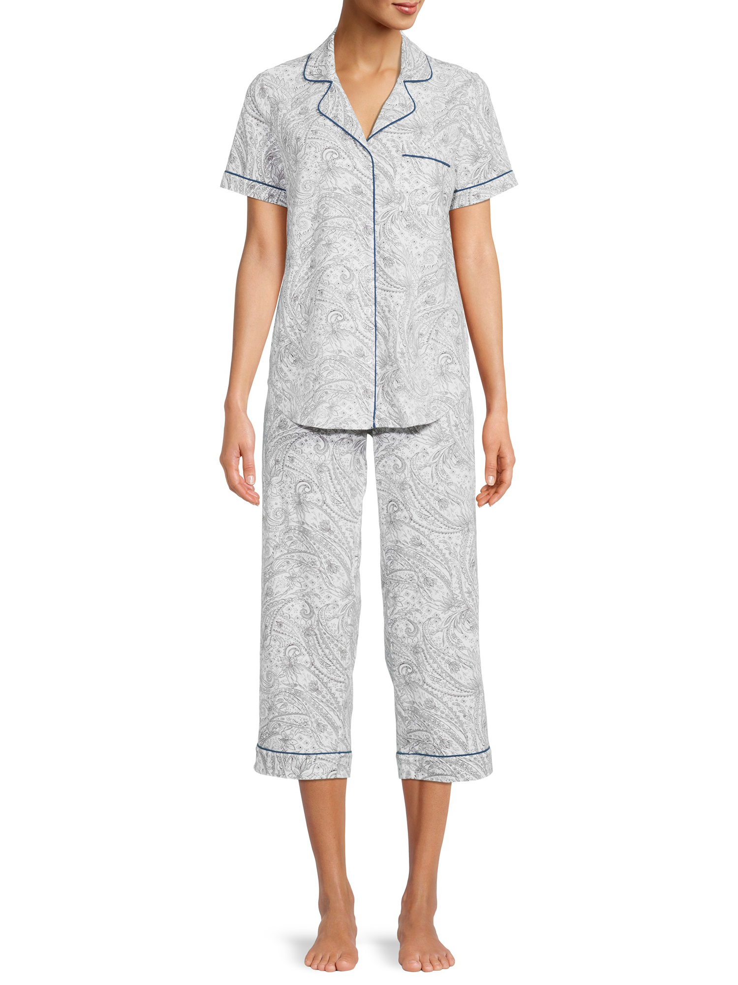 Secret Treasures Women's Plus Traditional Short Sleeve Notch Collar Pajamas Set
