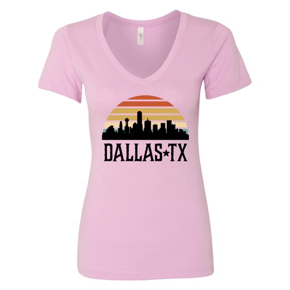 Inktastic Dallas Texas Skyline Vintage Women's V-Neck T-Shirt