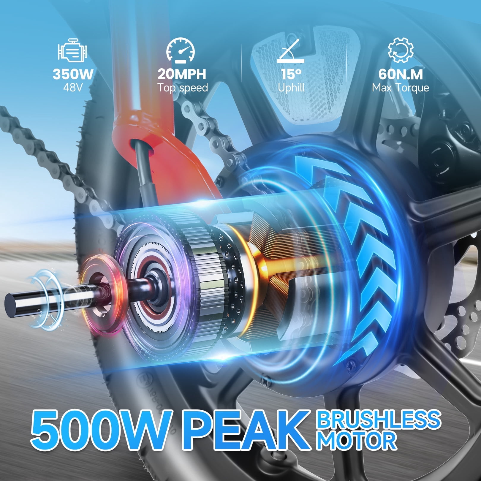 Elifine Peak 500W Electric Bike for Adults, 14" Foldable Electric Bicycles, 48V 7.8Ah City Commuter Cruiser Ebikes, Max 20mph, One-Piece Tire for Adults Women Teens UL2849