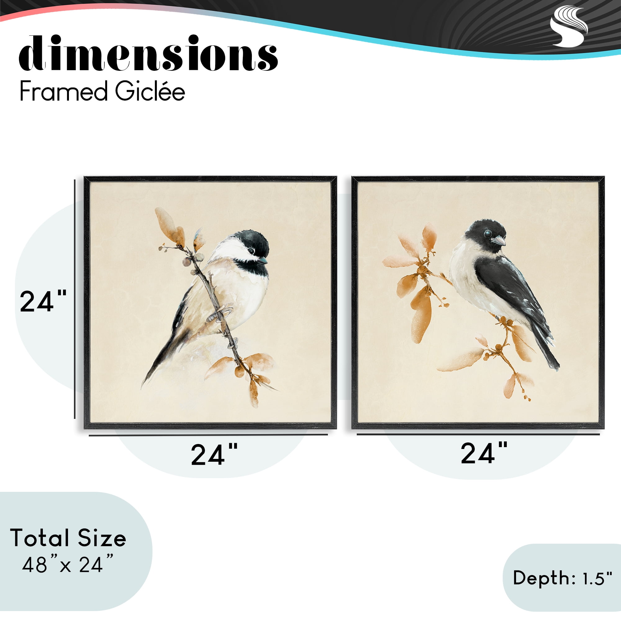 Stupell Industries Muted Chickadees on Beige 2 Piece Black Framed Giclee Art Set, design by Diannart