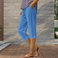 thumbnail image 2 of QHFBli Straight Leg Linen Pants for Women Elastic Waist Wide Leg Crop Pants Loose Women Linen Pants Beach Flowy Pants Capri Pants, 2 of 4