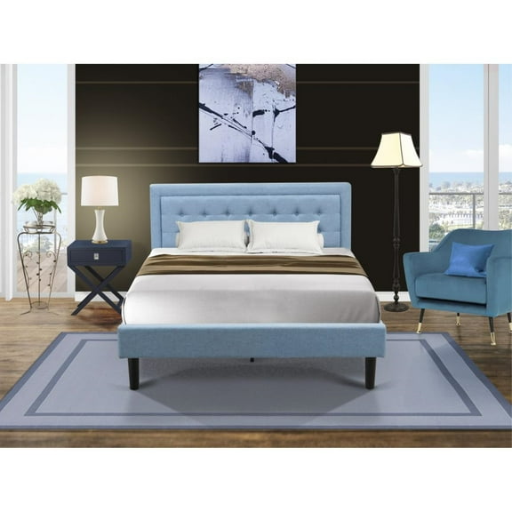 East West Furniture 2-piece Wood Queen Bedroom Set in Denim Blue/Navy Blue