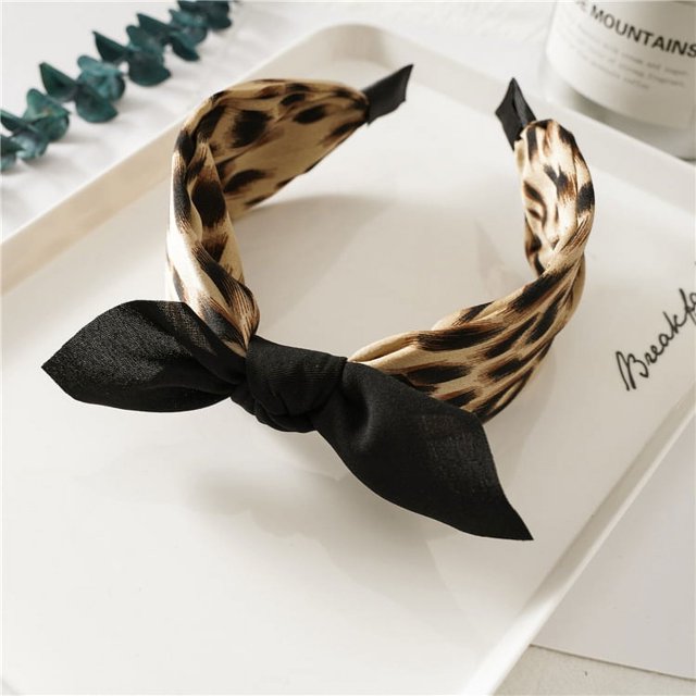 Accesorios para el cabello, diadema con orejas de conejo y leopardo, versión ancha, con nudos, para mujer, para salir, horquilla, diadema, joyería, comodidad de uso