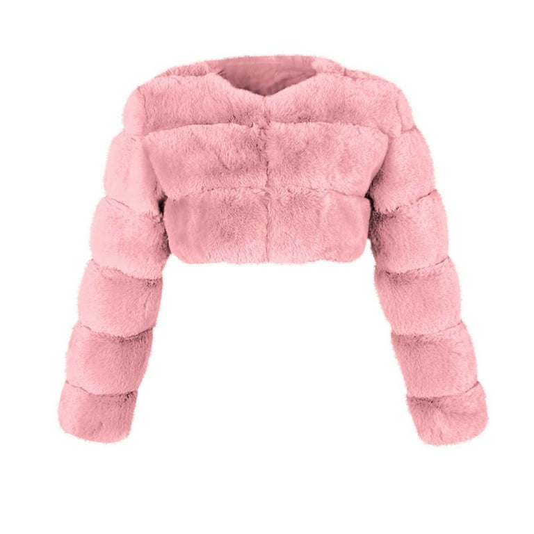 absuyy Faux Fur Jacket for Women Solid V-neck Warm Winter