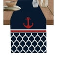thumbnail image 2 of Navy Striped Anchor Table Runner Wedding Decor Table Cover Dinner Holiday Party Cotton Linen Tablecloth, 2 of 5