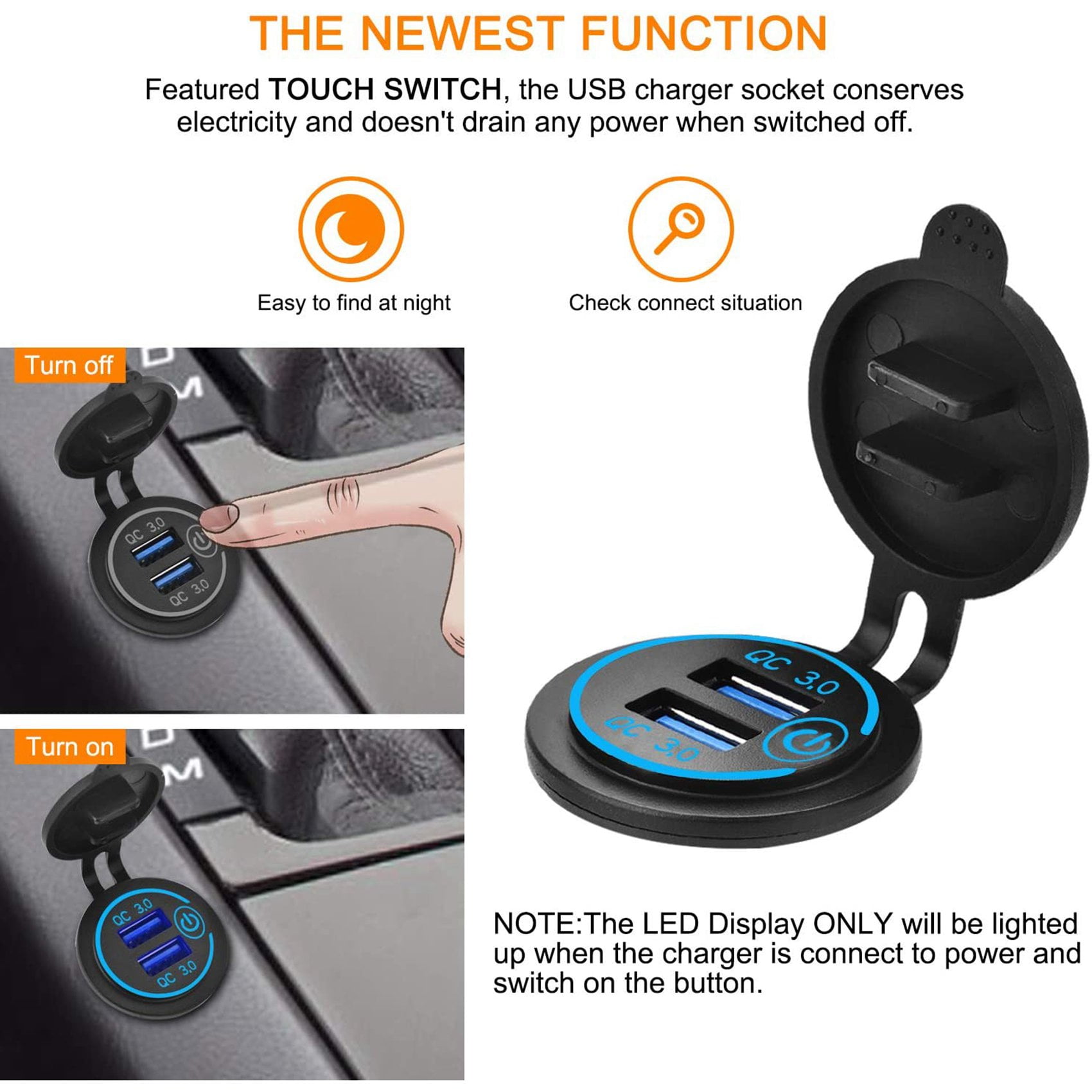 Prise USB RV Linkstyle – Double USB-A QC3.0 Et USB-C PD3.0 – Interrupteur – 12V – 2 Pièces