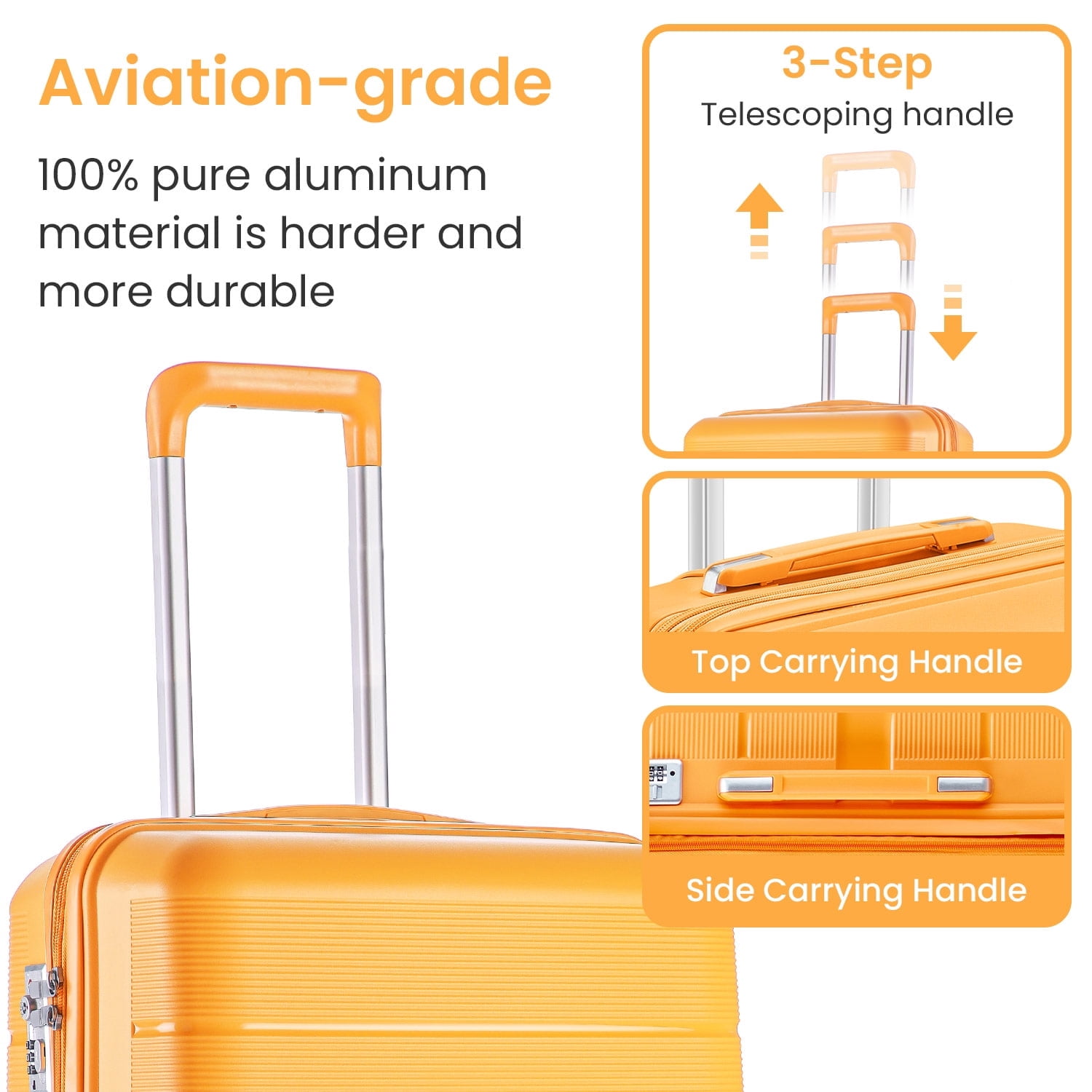 Orange 4-Piece Luggage Set (14/20/24/28") PP Hardshell Suitcase - Lightweight & Durable, Expandable, Spinner Wheels, Travel Ready