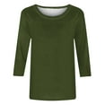thumbnail image 5 of aohooy Solid 3/4 Sleeve Tops for Women Crew Neck Basic T-Shirts Plain Loose Spring Summer Cute Tunic Tee Blouses Fit Pullover Top Shirt 2025 Army Green,M, 5 of 5