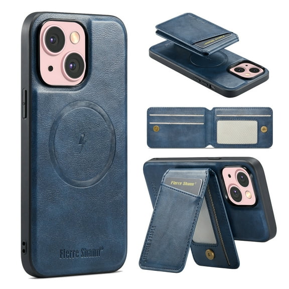 Cutyskin for iPhone 14 Wallet Case, Detachable Credit Card Holder [RFID Blocking] [Compatible with MagSafe] Premium PU Leather Kickstand Back Flip Magnetic Clasp Shockproof Case, Blue