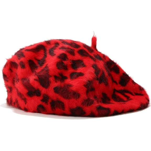 Fluffy Leopard Print Beret Hat Trendy Cheetah Pattern French Hats Winter Warm Artist Caps for Women Lady