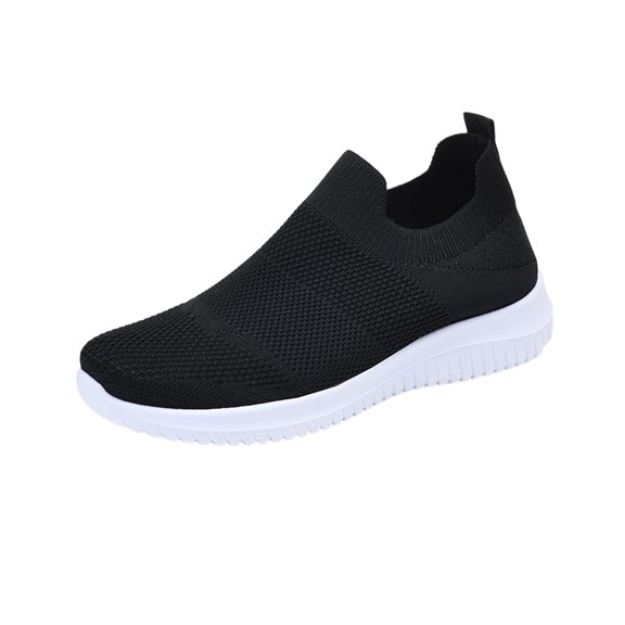 QWKLEAJ Women’s Breathable Knit Mesh Slip On Walking Shoes Lightweight Non Slip Casual Sock Sneakers Flexible Comfort Daily Workout Loafers Black 5.5