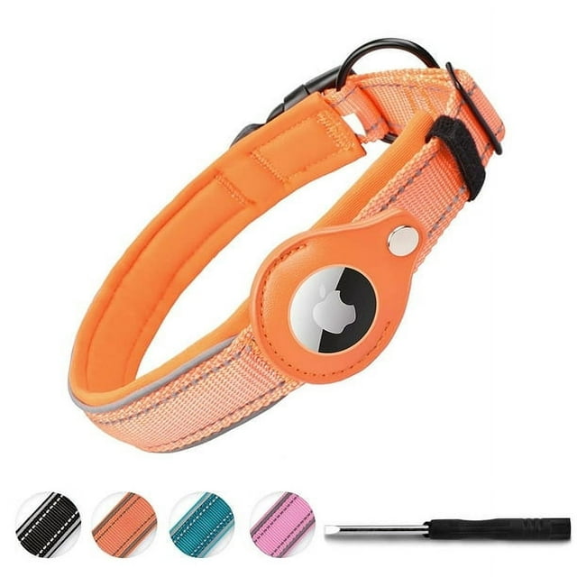 Reflective AirTag Dog Collar,Padded for Apple Air Tag Adjustable Dog Collar with AirTag Holder Case for Heavy Duty Small Medium Large Dogs