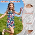 thumbnail image 5 of ZIATUBLE4S Tropical Hibiscus Leaf Print Girls Summer Jumpsuit Kids Button Flutter Sleeve Short Playsuit Elastic Waist Round Neck Casual Romper Outfit Clothes with Pockets for 11-12 Y, 5 of 6