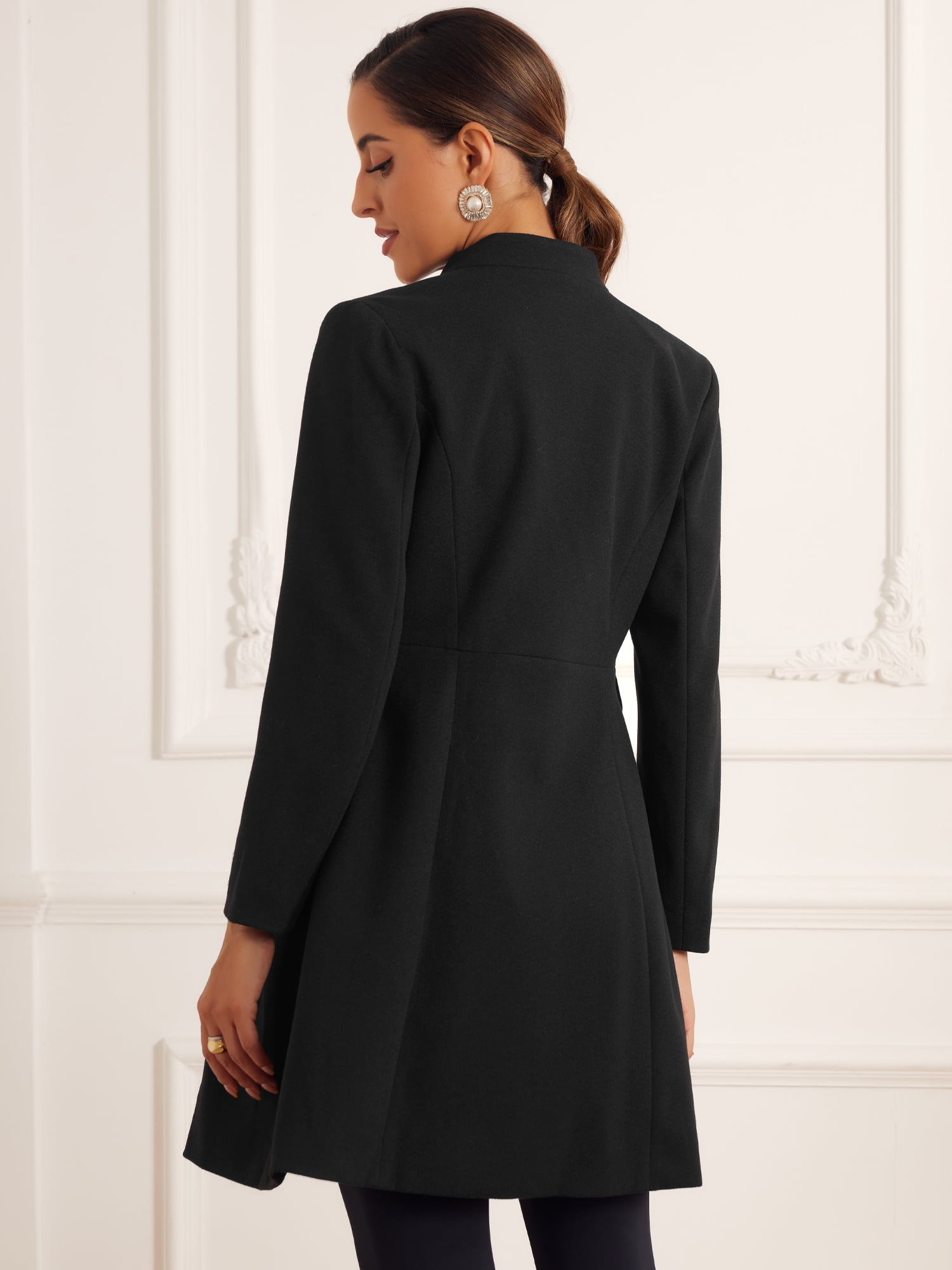 DARING DIVA Women's Stand Collar Double Breasted Winter Coat with Pockets Black XL