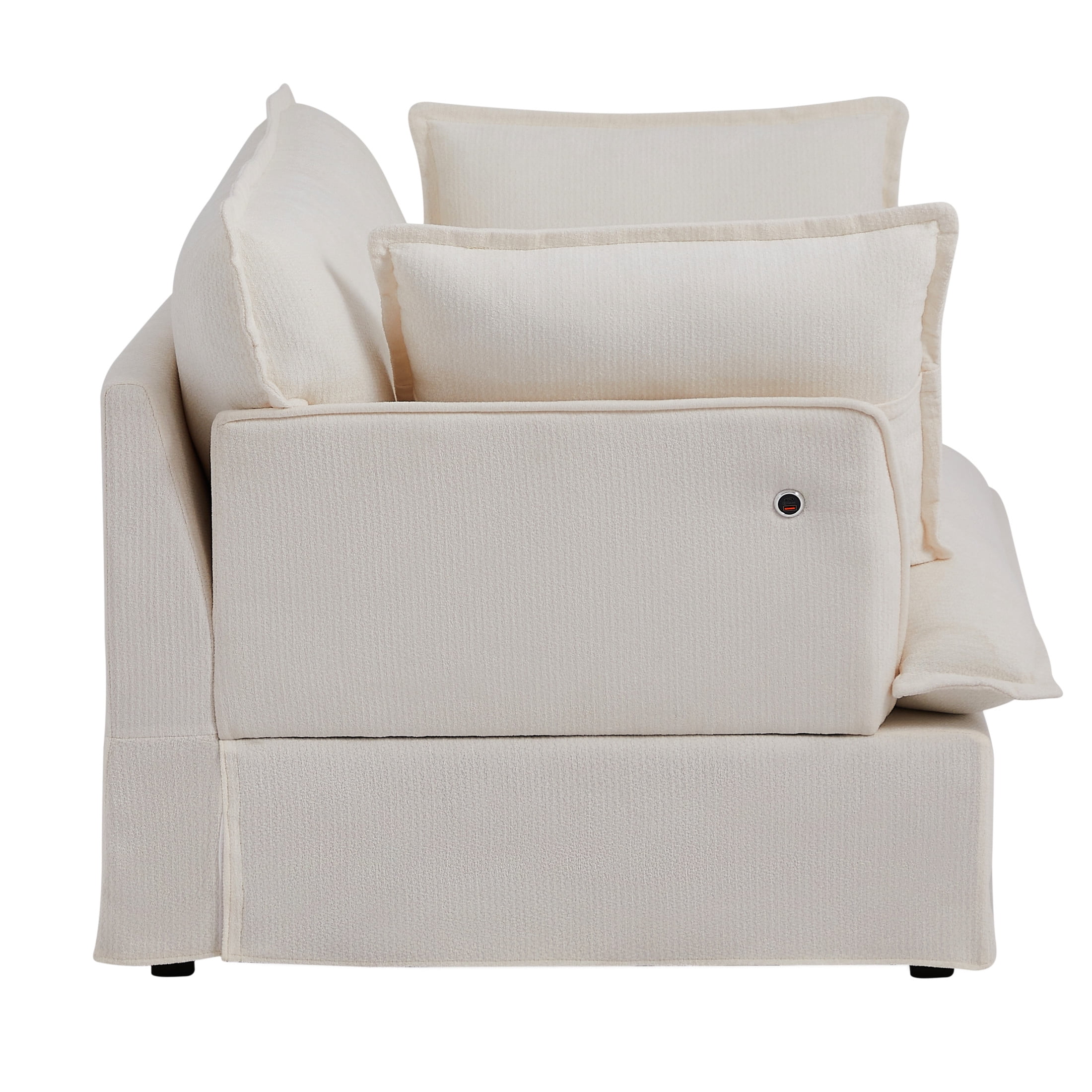 Noble House Genrix 47" Oversized Chenille Accent Chair with Charging Ports, Comfy Armchair for Living Room, White