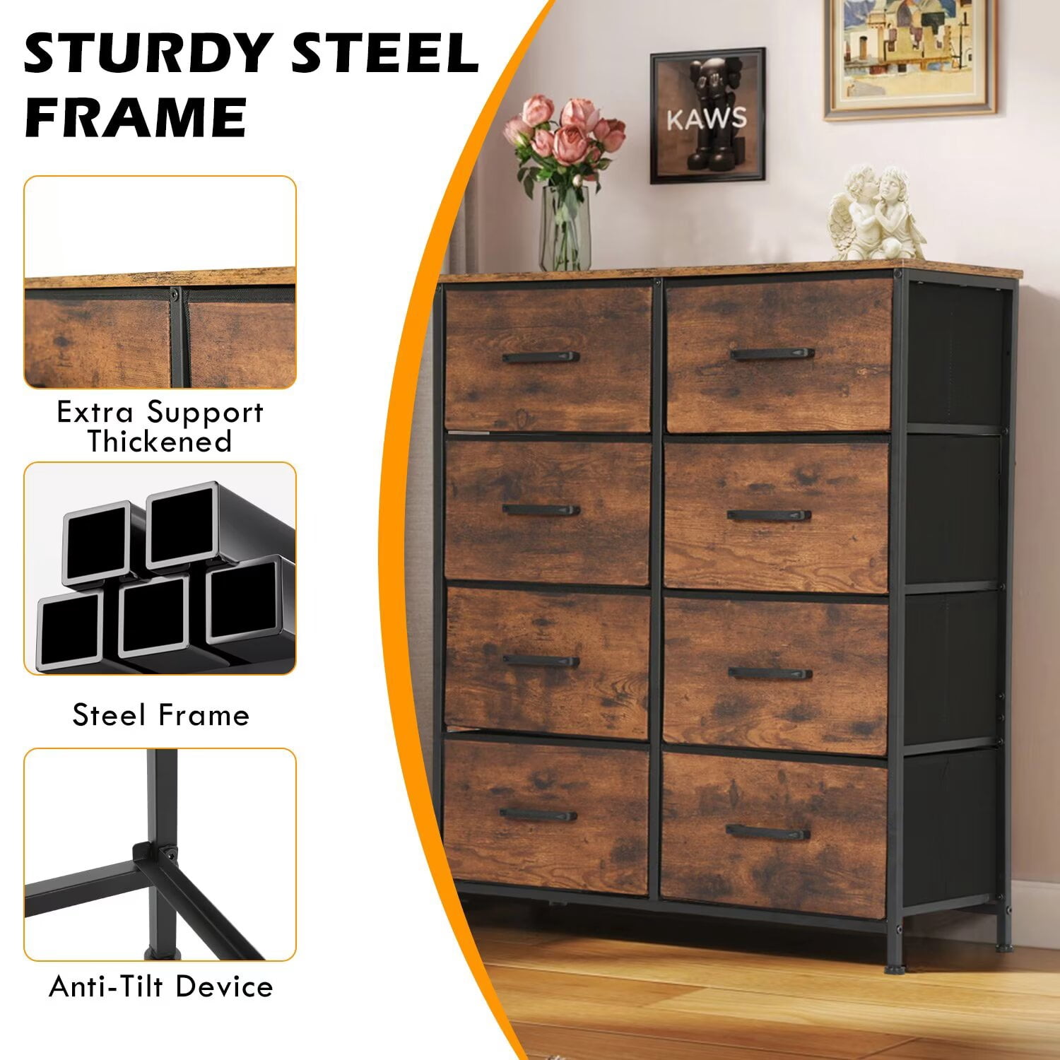 YRLLENSDAN,Large Dressers for Bedroom Tall, Plastic Dressers,Dressers for Women Bedroom, Storage Drawer Dresser, Closet Dressers ,Wood Top,Nature