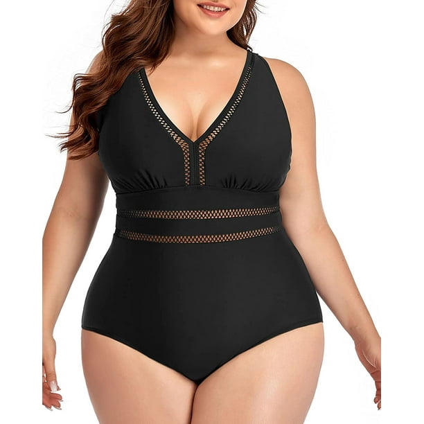 Daci Women Plus Size One Piece Swimsuits Sexy V Neck Backless Bathing Suit