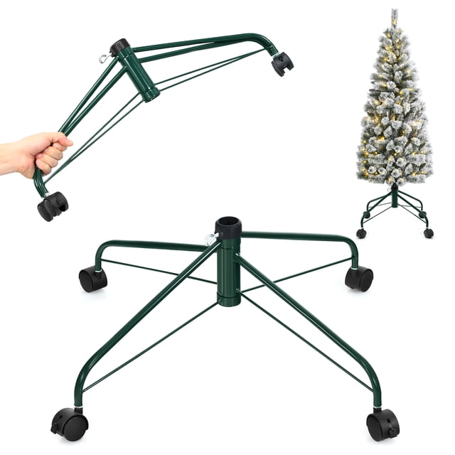 Topbuy Pliage Roulement Arbre de Noël Support en Métal Base W / Roues Universelles Verrouillables pour Arbre sous 9ft