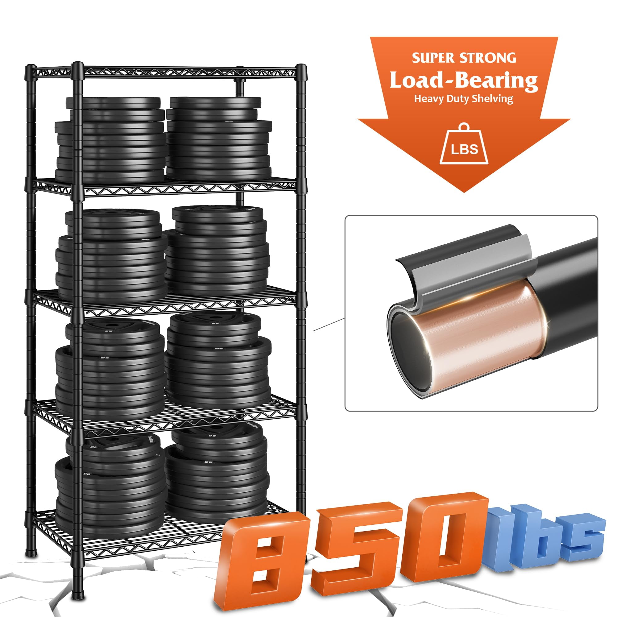 REIBII Wire Shelving Rack 5-Tier Metal Storage Shelves Adjustable Garage Shelving,24" W X 14" D X 59" H