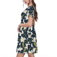 thumbnail image 2 of Balery Lilies Flowers Vestidos sueltos de manga corta para mujer, vestidos de verano 2025, vestidos casuales de corte A con vuelo., 2 of 6