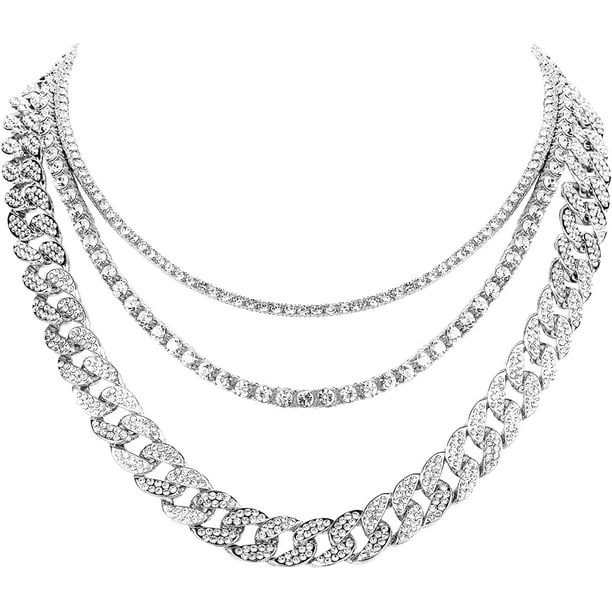 HH Bling Empire Gold Tennis and Cuban Link Chain for Men,Iced Out Mens Diamond Cuban Chain