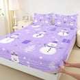 thumbnail image 3 of Feelyou Christmas Snowman Twin Sheet Sets, Winter Wonderland Landscape Twin Fitted Sheet, Purple Xmas Gift Flat Sheet, Luxury Bedroom Decor, 3pcs, 3 of 7