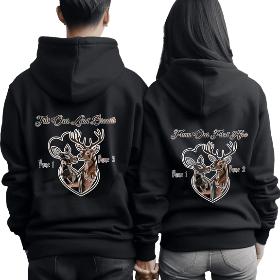 Lotusprinthandmade Personalized Till Our Last Breath Deer Couple Black Hoodie 2D (S), custom deer couple hoodie with names