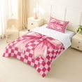 thumbnail image 2 of Erosebridal Girls Pink Bowknot Twin Comforter Sets,Kids Geometric Grid Printed Bedding Set,Reversible,2 Pieces, 2 of 7