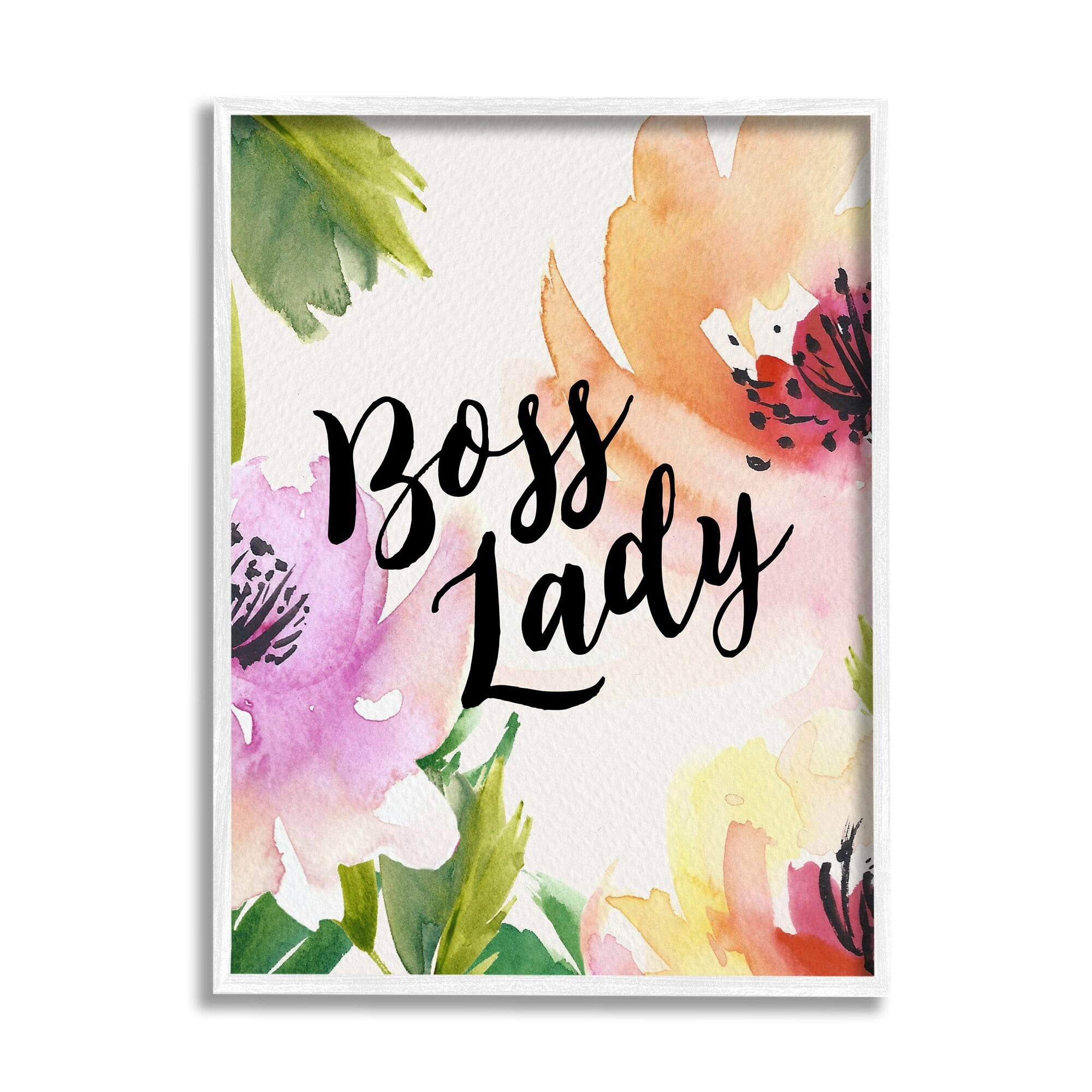 Stupell Industries Boss Lady Girl Power Calligraphy Flower Blossom Border Framed Wall Art, 16 x 20, Design by Amy Brinkman