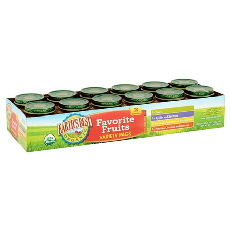 Earth's Best Organic Favorite Fruits Variety Pack, Stage 2, Baby Food, 4 oz, 12 pack