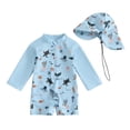 thumbnail image 3 of WIBACKER 0-5T Toddler Boy Rash Guard Swimsuit with Hat Kids Long Sleeve One Piece Zipper Swimwear Sunsuit Infant Beachwear, 3 of 12