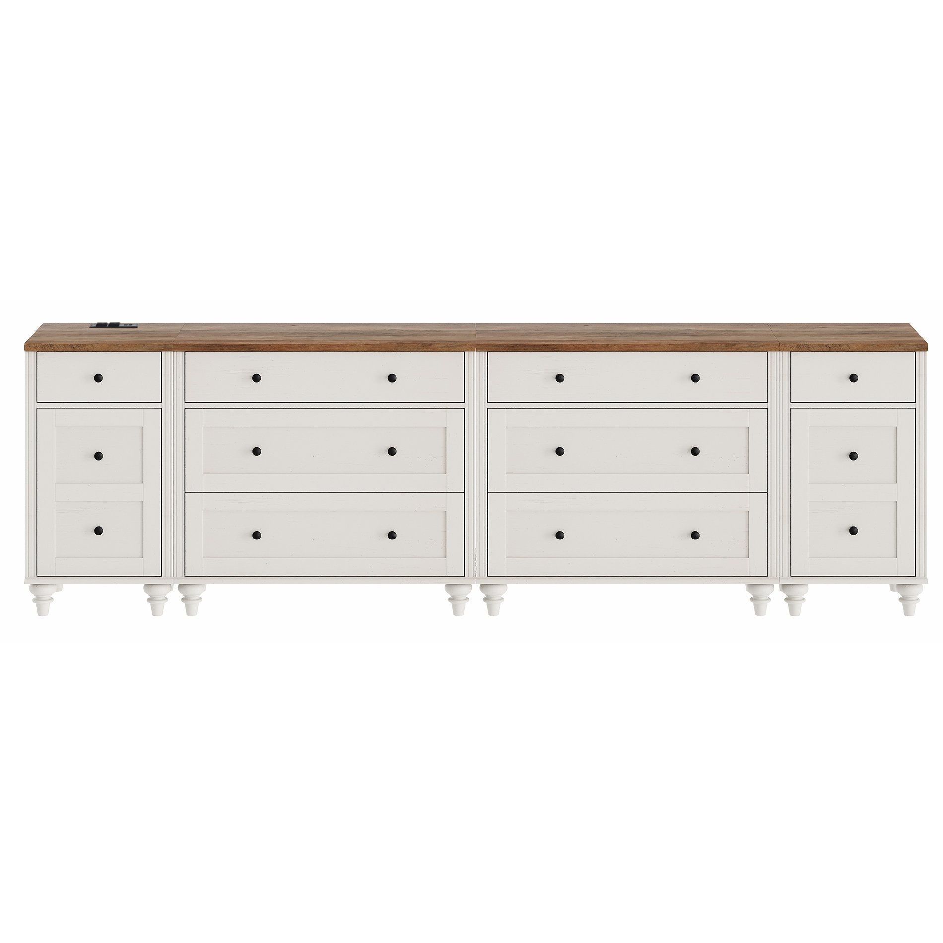 WAMPAT Farmhouse TV Stand for 100 Inch TV, 3-in-1 TV Console Table with Drawers and Ample Storages, Entertainment Center with Charging Station for Living Room, White
