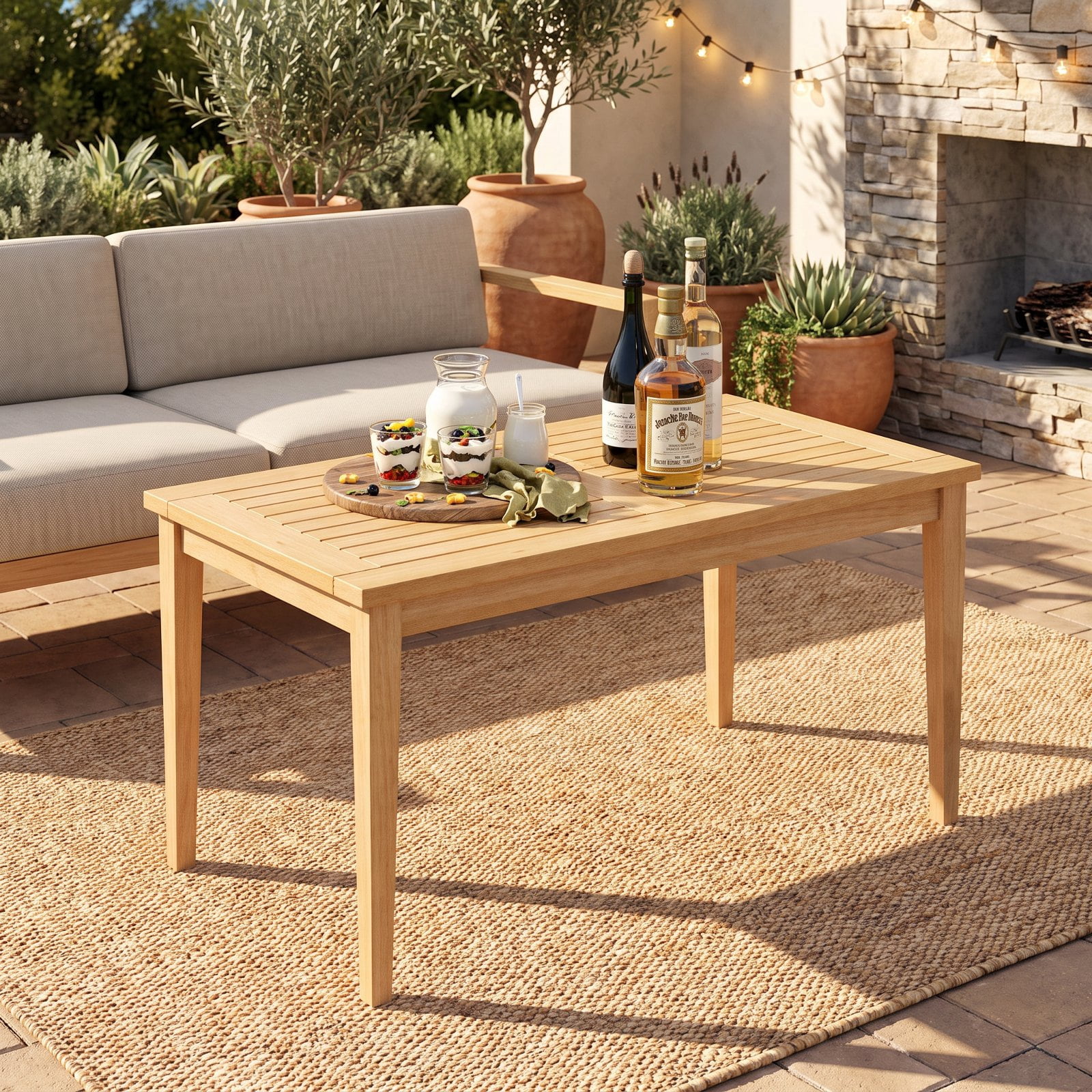 Furnibear Outdoor Patio Coffee Table Solid Teak Wood for Backyard Deck Garden Natural 90 lbs Capacity